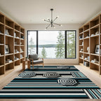 Modern Teal and Charcoal Striped Parasol Rug