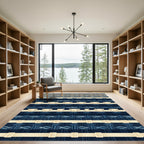 Midnight Navy Indigo Woven Linear Grid Rug