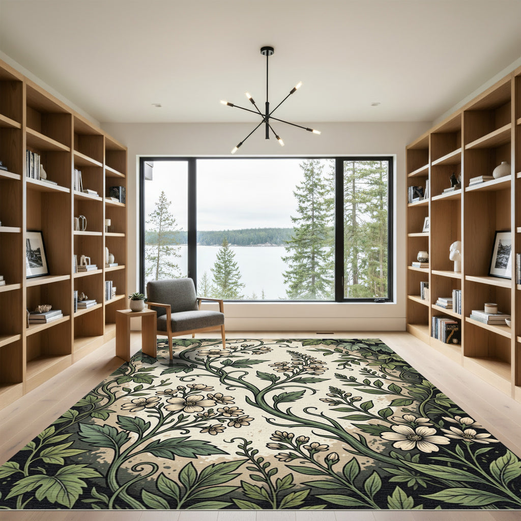 Vintage Sage Botanical Floral Swirl Rug