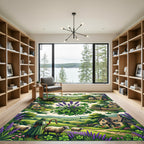 Pastoral Shepherd Sheep Lavender Cottage Scene Rug