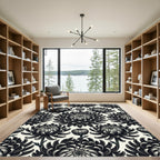 Mono Dark Floral Chrysanthemum Garden Rug