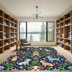 Whimsical Floral Puppy Folk Art Rug