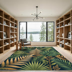 Lush Green and Gold Tropical Foliage Rug