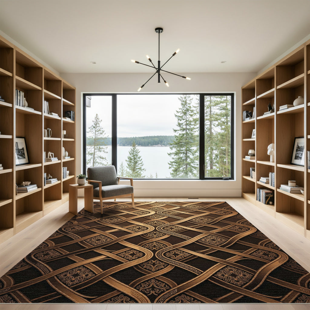 Oriental Bronze Interlocking Scroll Rug