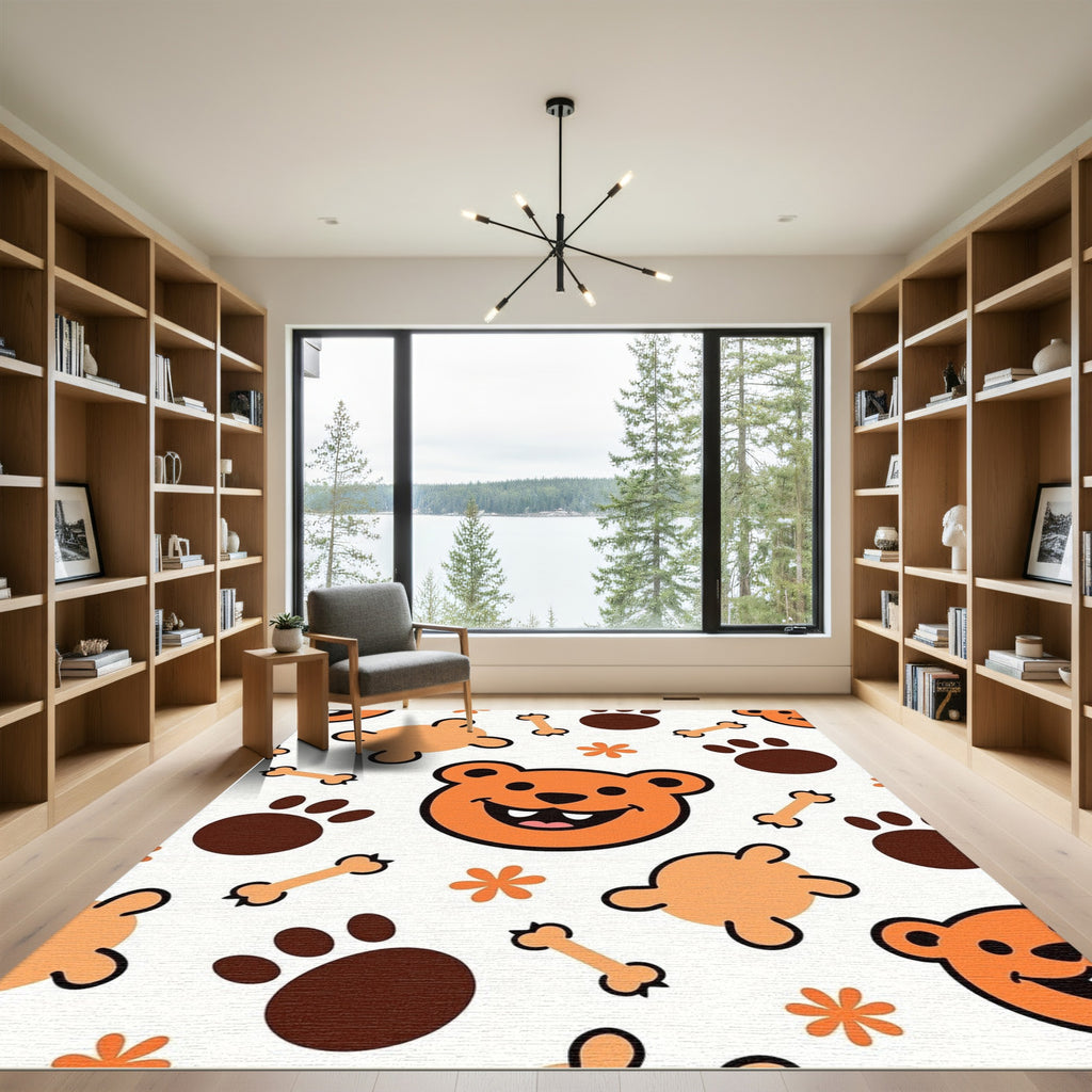 Orange Bear Paw Bone Playful Animals Rug
