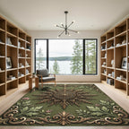Ornate Golden Sunburst Sage Filigree Rug
