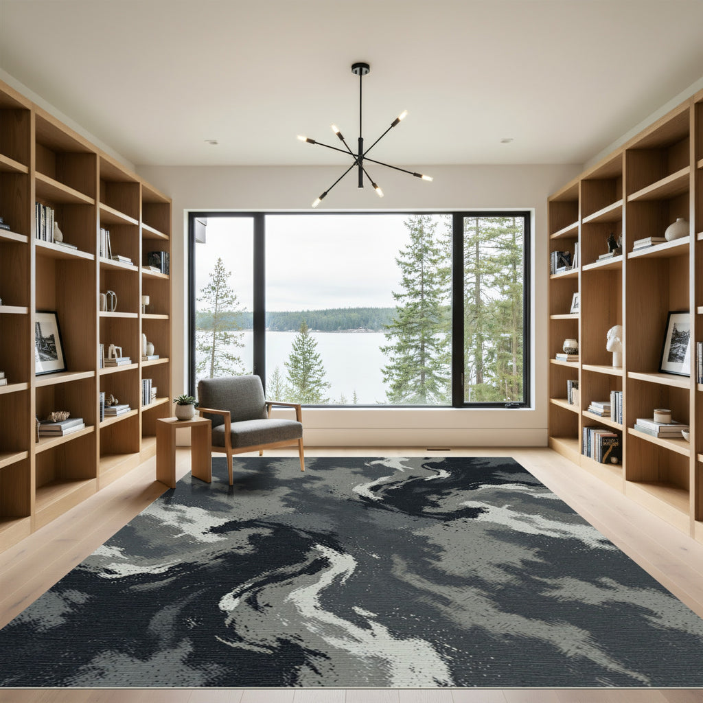 Dark Gray Abstract Swirl Rug