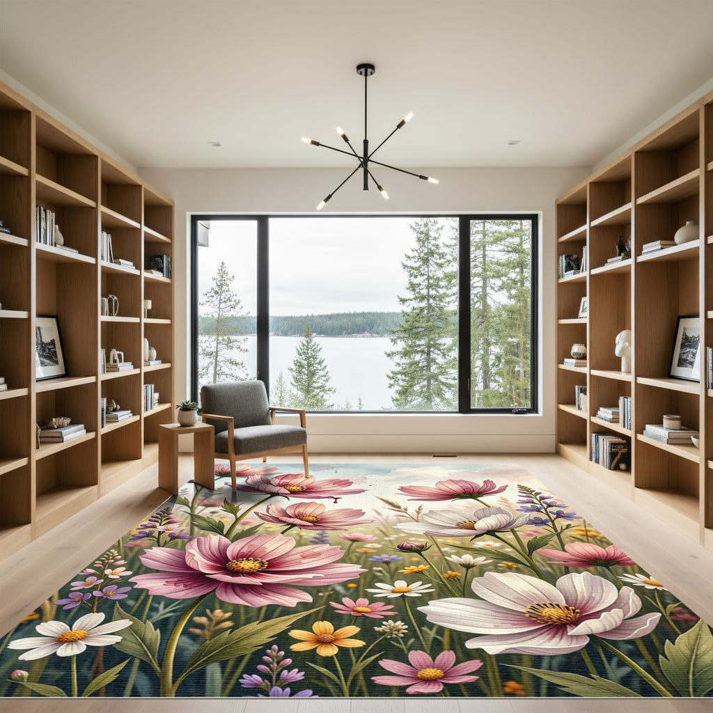 Soft Pastel Cosmos Wildflower Meadow Rug