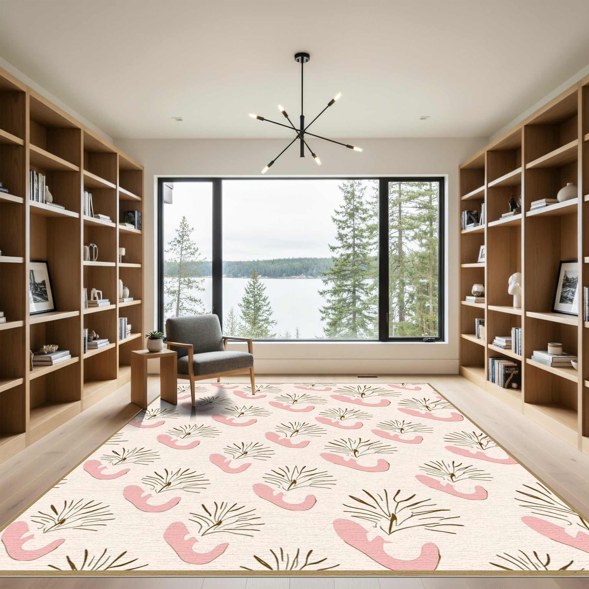 Blush Pink Abstract Floral Branch Rug
