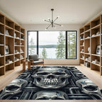 Cybernetic Metallic Skull Industrial Wall Art Rug