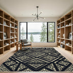 Black Cream Ornamental Geometric Medallion Rug