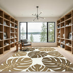 Minimalist Sepia Tropical Monstera Leaves Rug