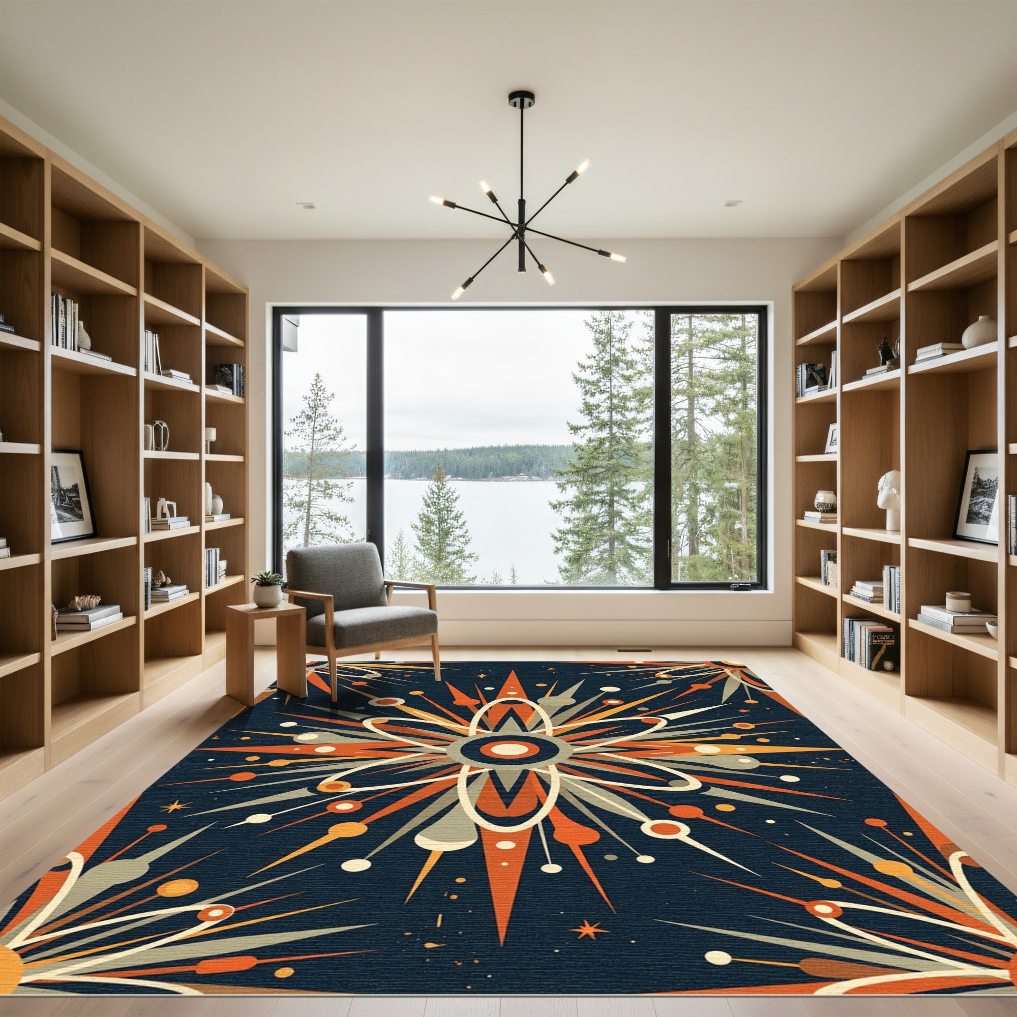 Retro Atomic Orange Starburst Rug