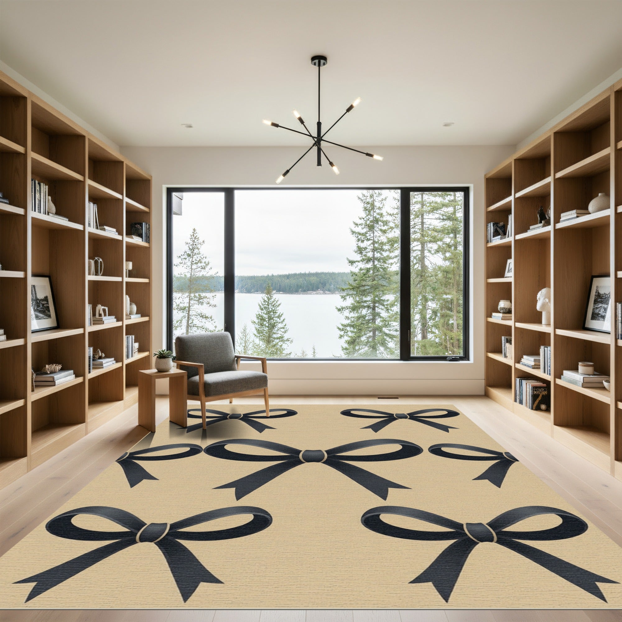 Elegant Black Bows on Beige Rug