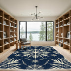 Navy and Cream Winter Snowflake Medallion Rug