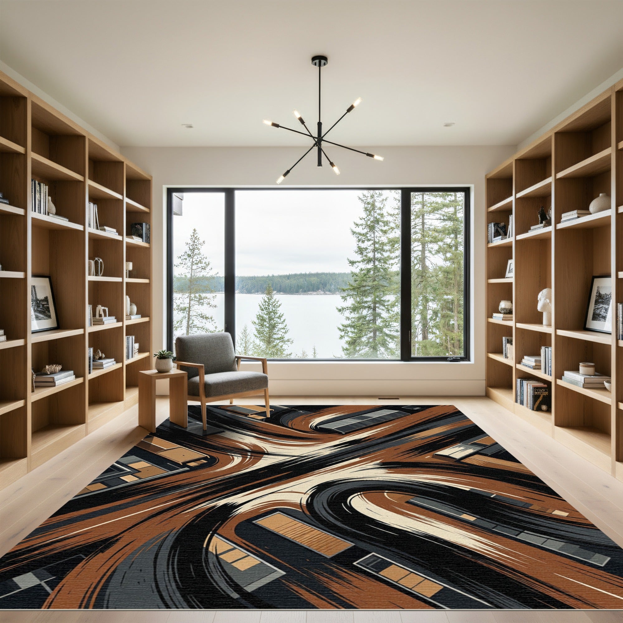 Abstract Burnt Orange Swirling Urban Arteries Rug