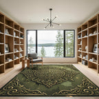 Ornate Sage Green Damask Medallion Rug