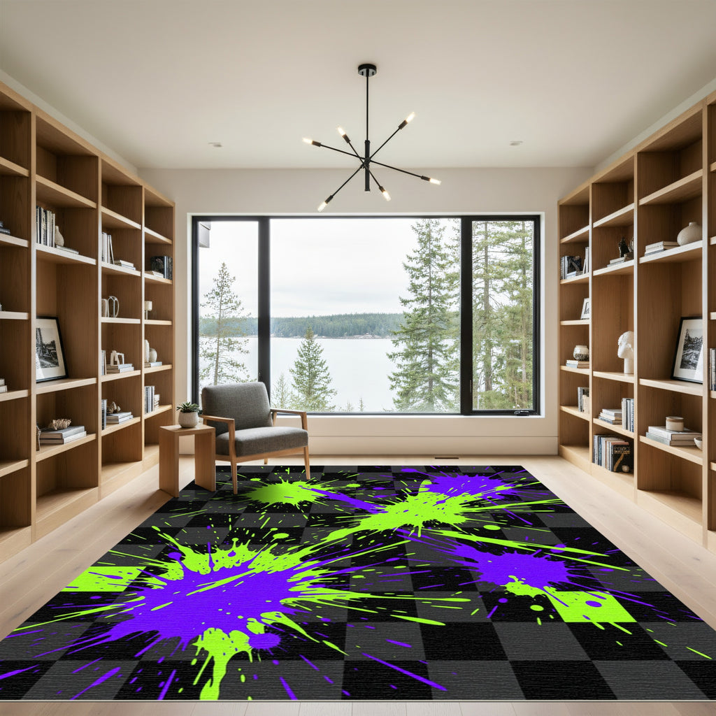 Neon Electric Purple Lime Splatter Rug