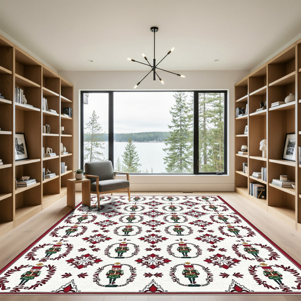 Crimson Nutcracker Medallion Border Rug