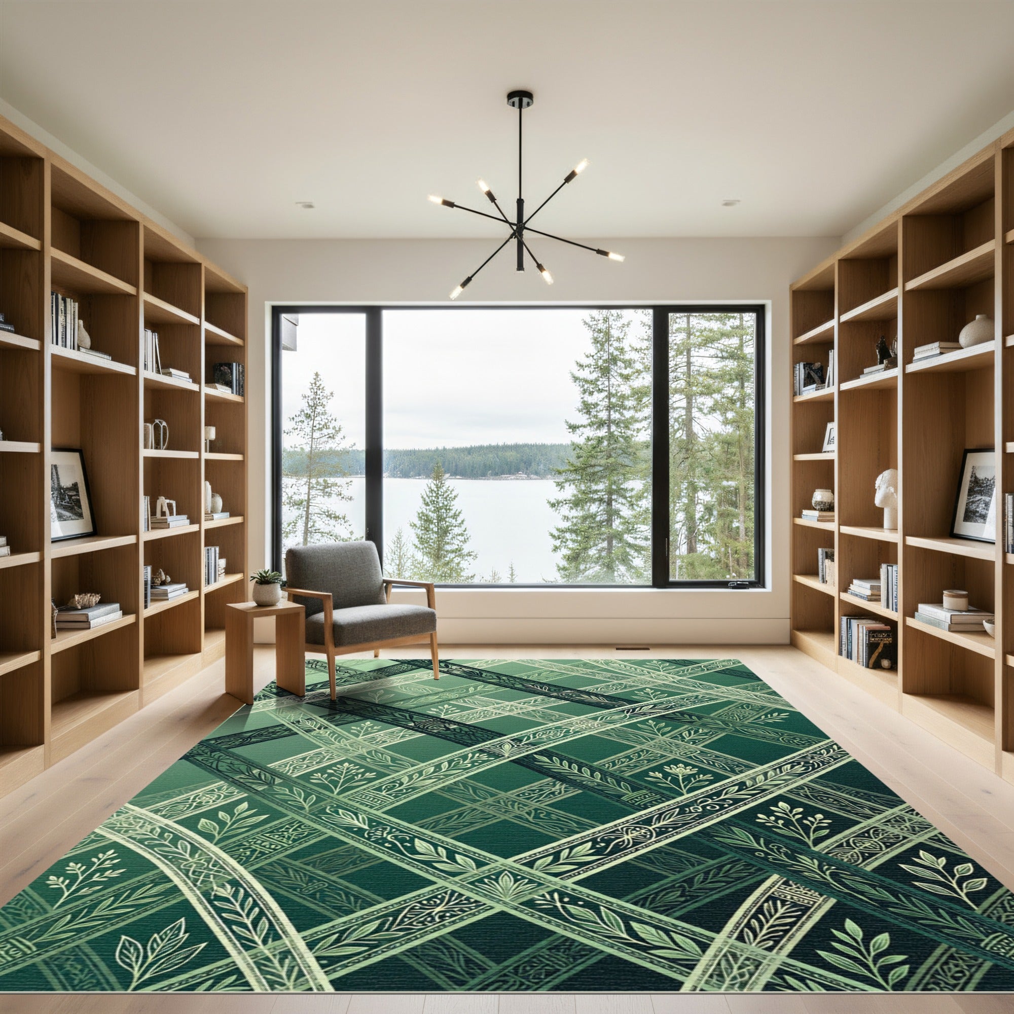 Emerald Intricate Botanical Lattice Rug