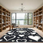 Monochrome Heart Collage Black White Art Rug