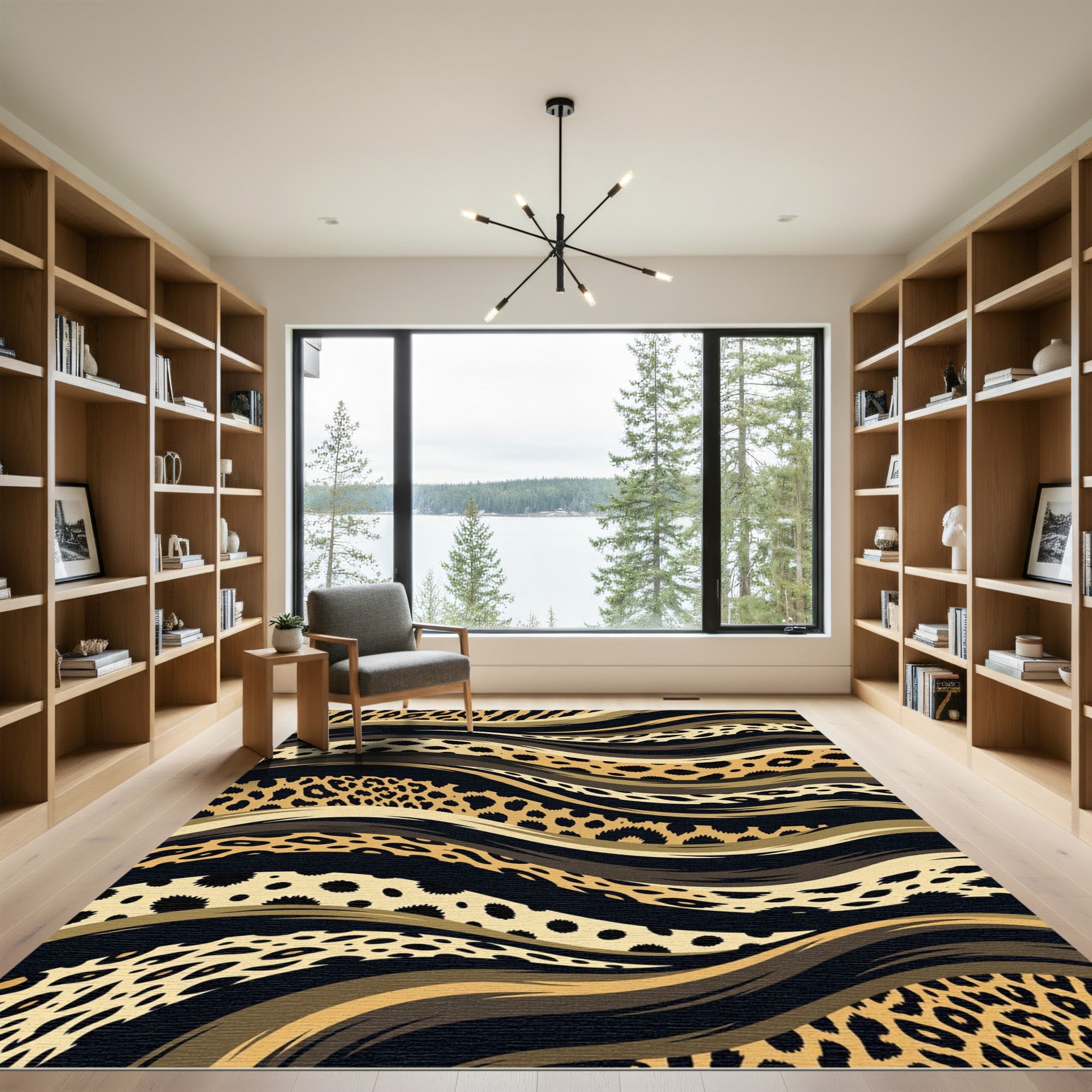Bold Leopard Graphic Wavy Stripes Rug