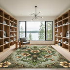 Elegant Sage Floral Scroll Damask Rug