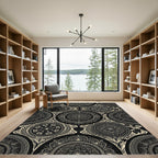 Black Cream Intricate Mandalas Floral Vines Rug