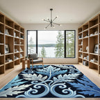 Deep Blue Frosted Fern Scrolls Rug