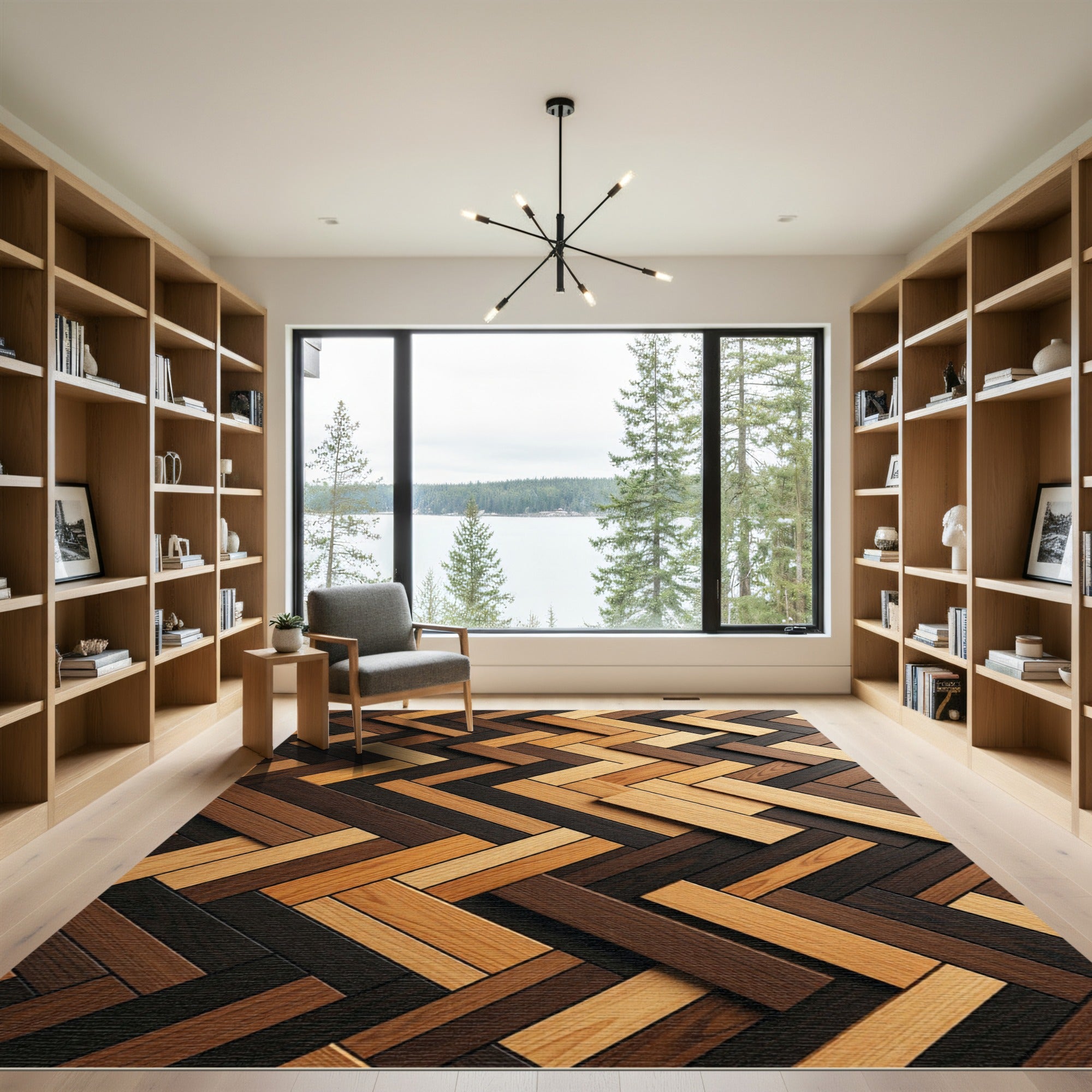 Wood Plank Herringbone Pattern Rug