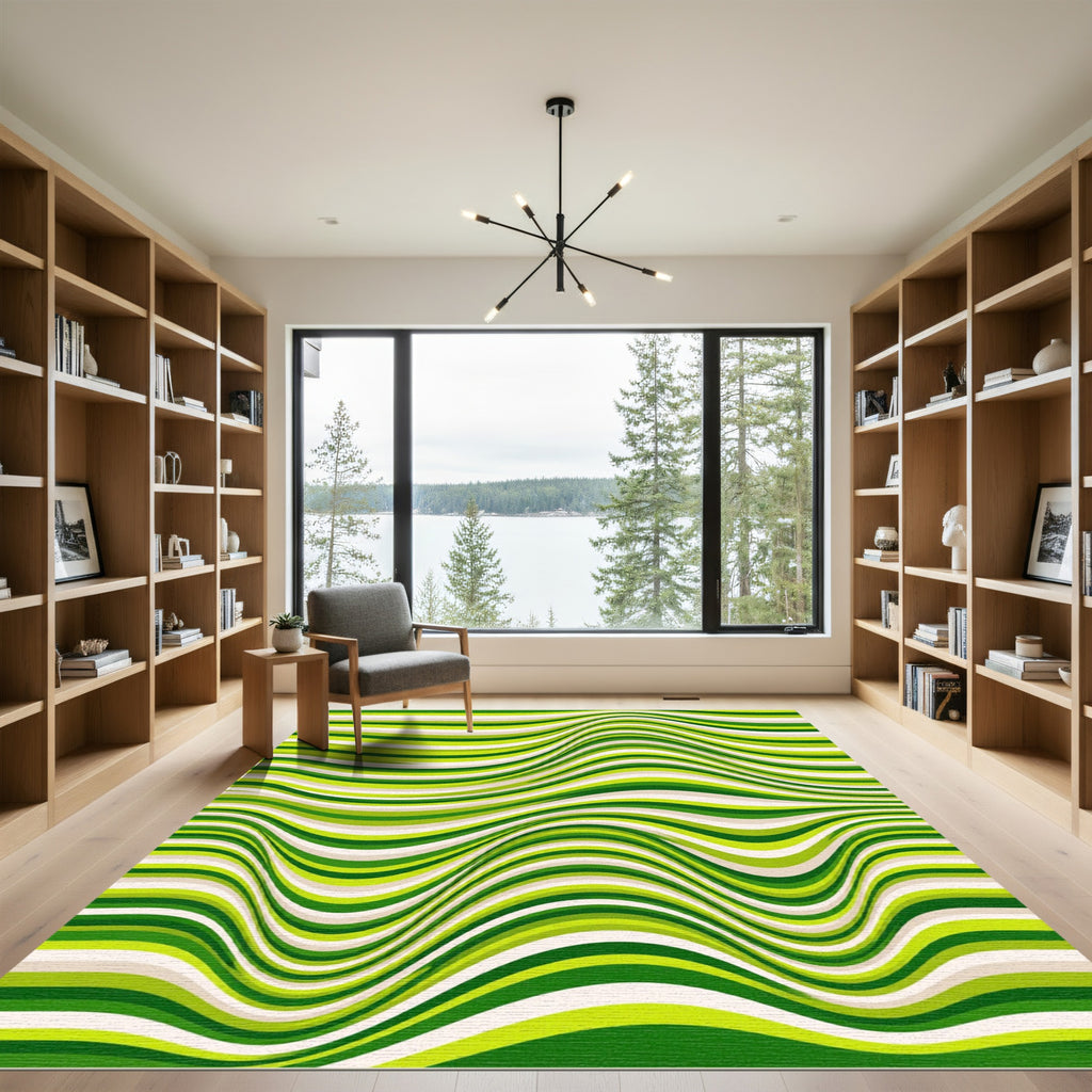 Vibrant Lime Green Wavy Stripe Rug