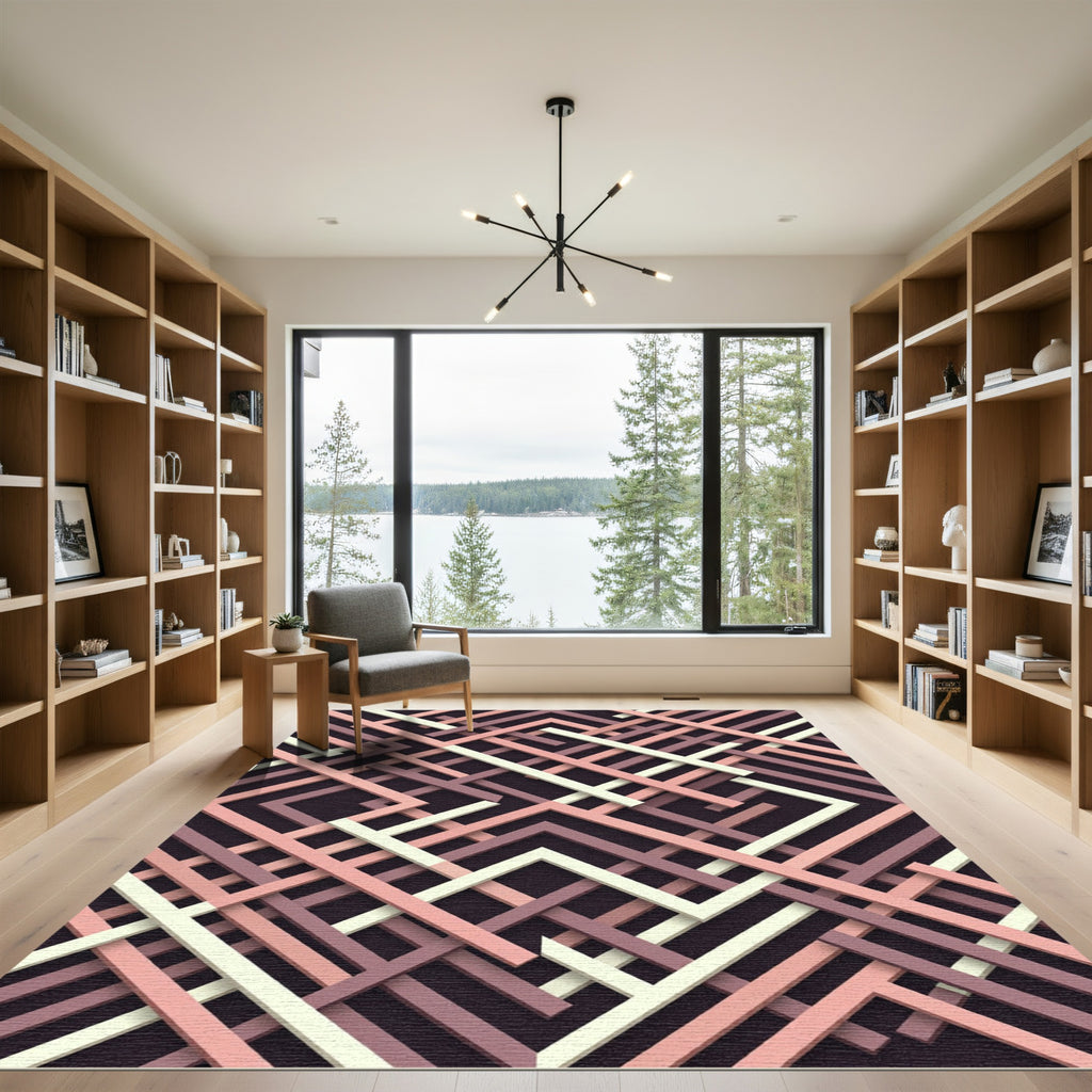 Modern Taupe Pink Geometric Interlace Rug