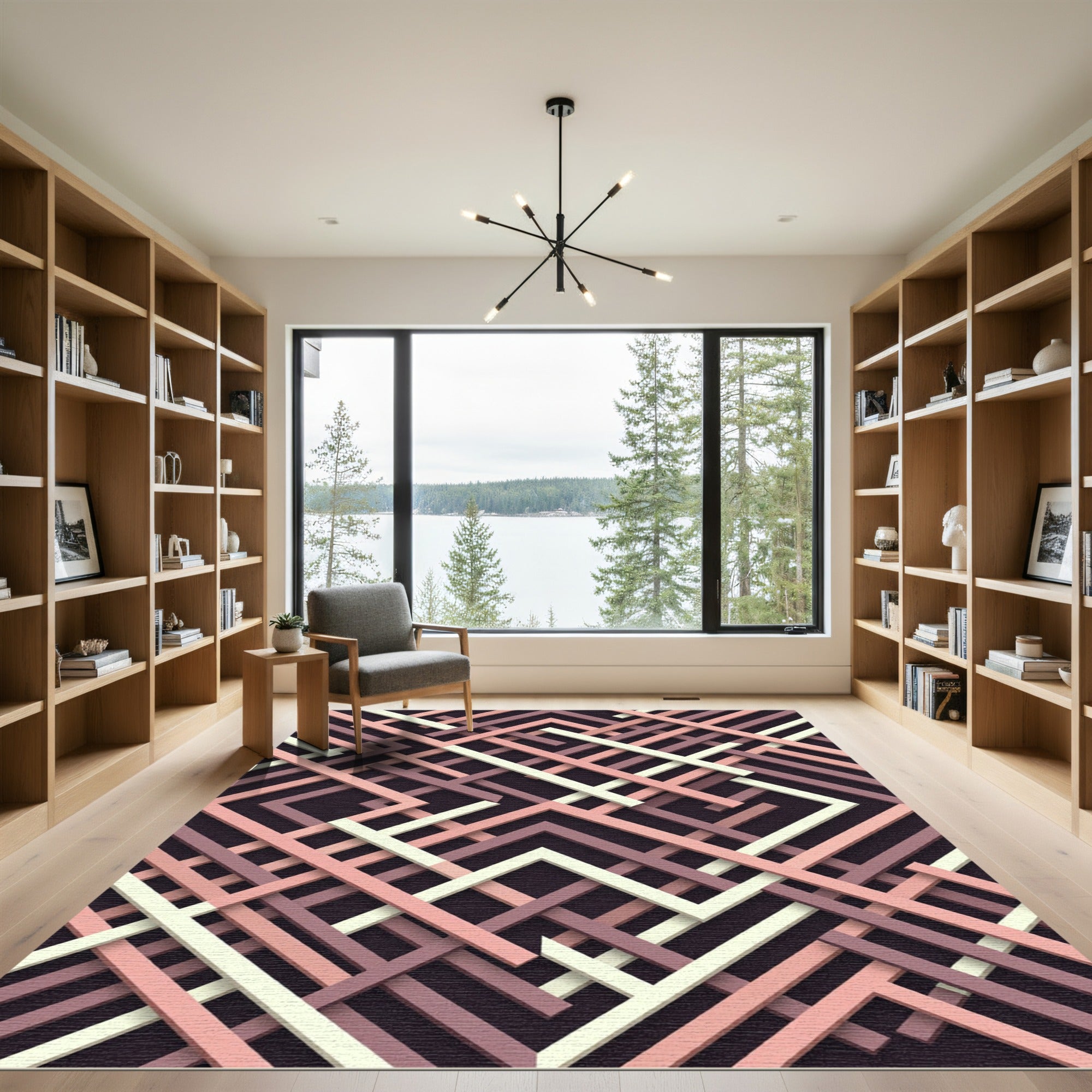 Modern Taupe Pink Geometric Interlace Rug