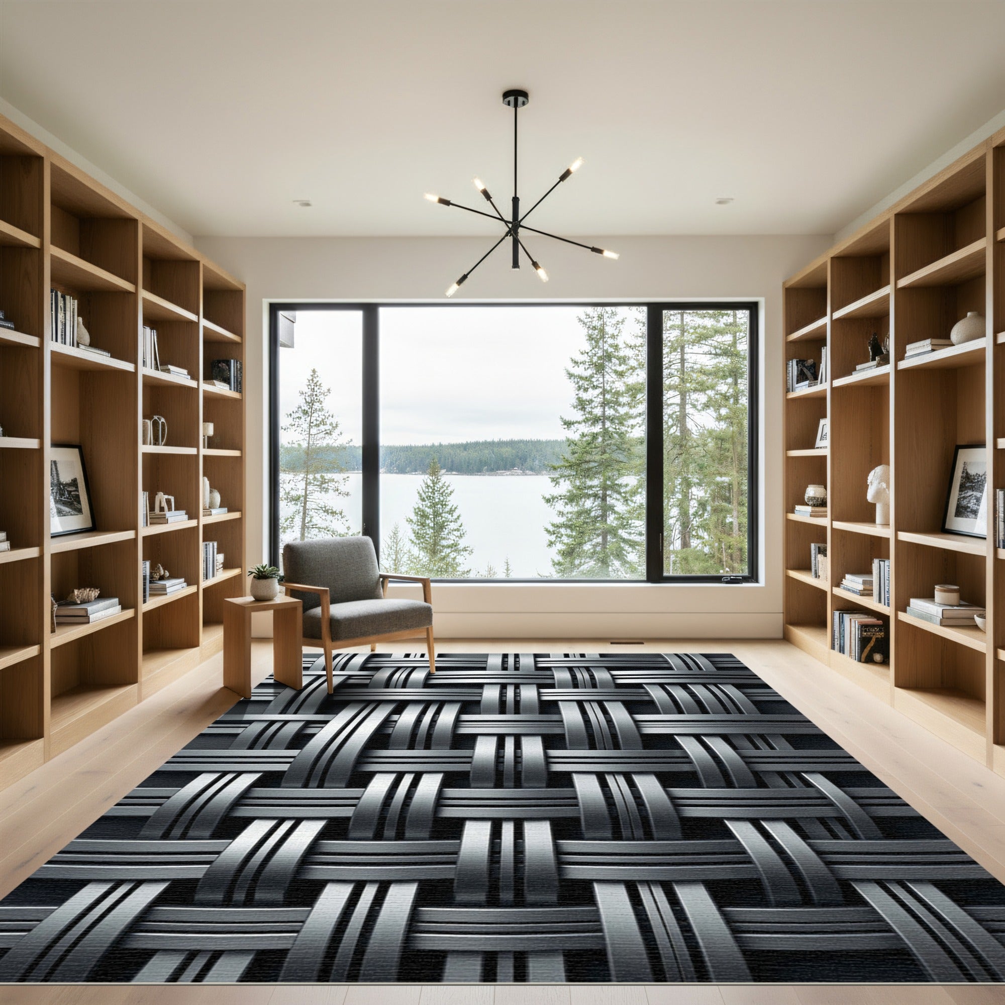 Industrial Metallic Silver Interlocking Weave Rug