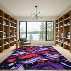 Vibrant Purple Orange Paint Splatter Rug