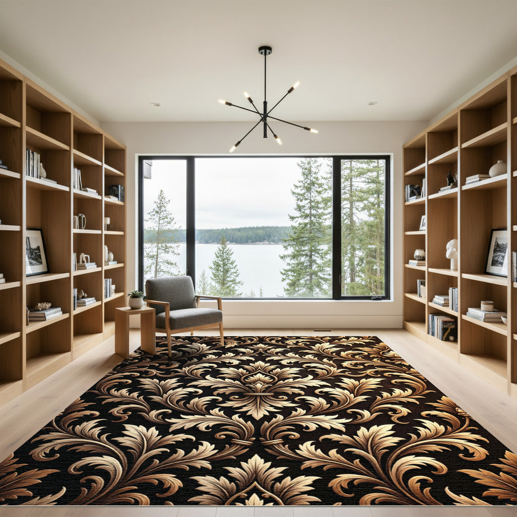 Ornate Golden Acanthus Swirl Rug