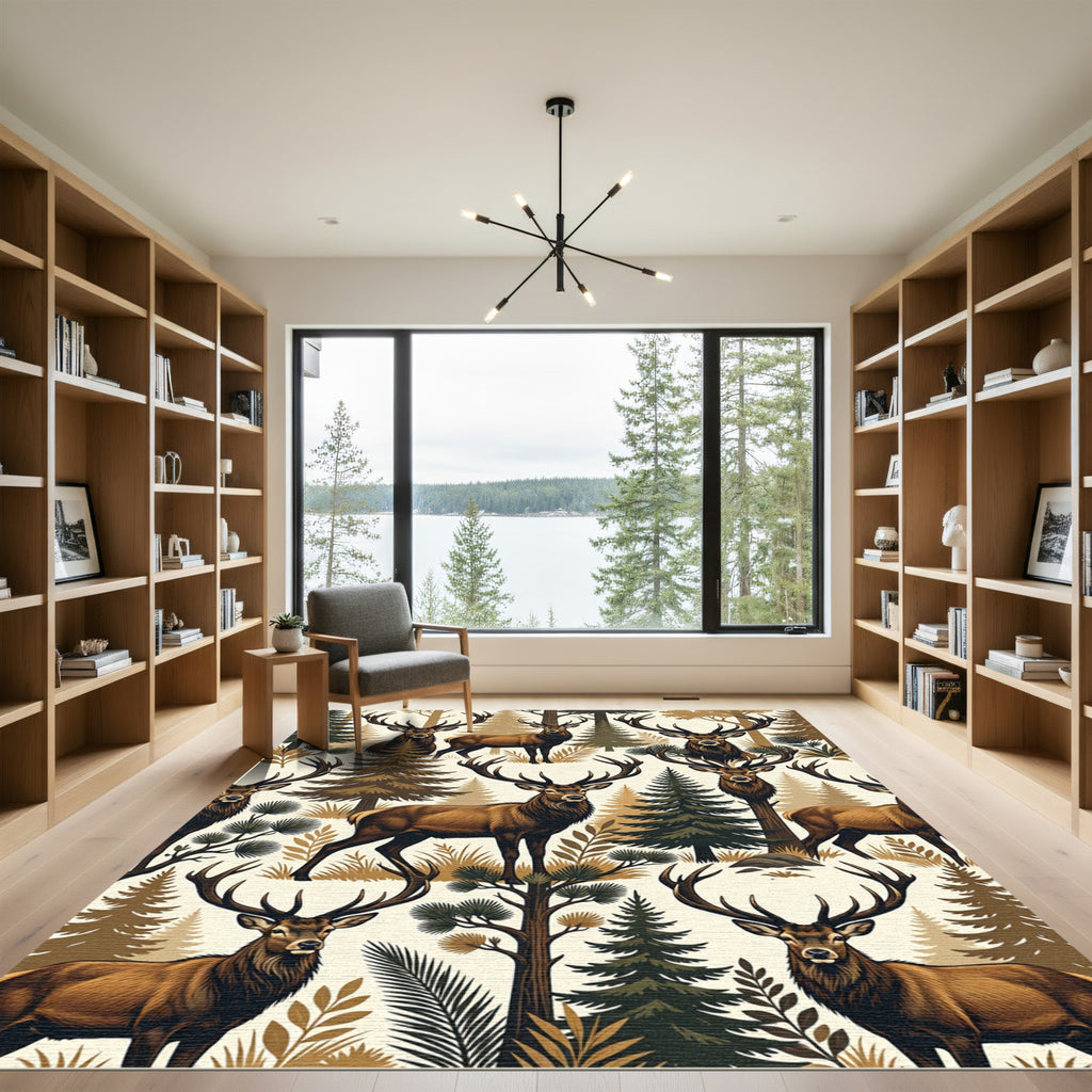 Rustic Forest Elk Woodland Decor Rug