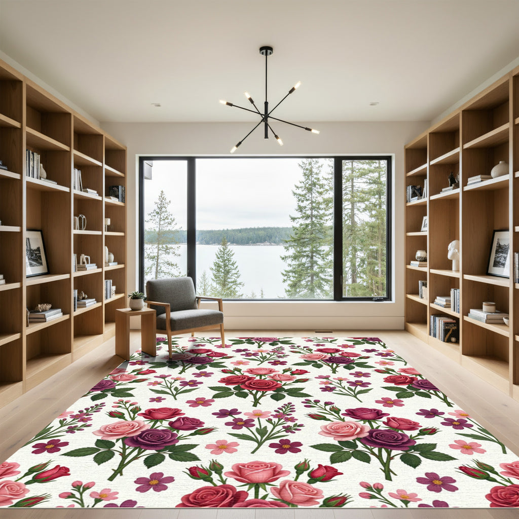 Crimson Fuchsia Pink Rose Bouquet Rug