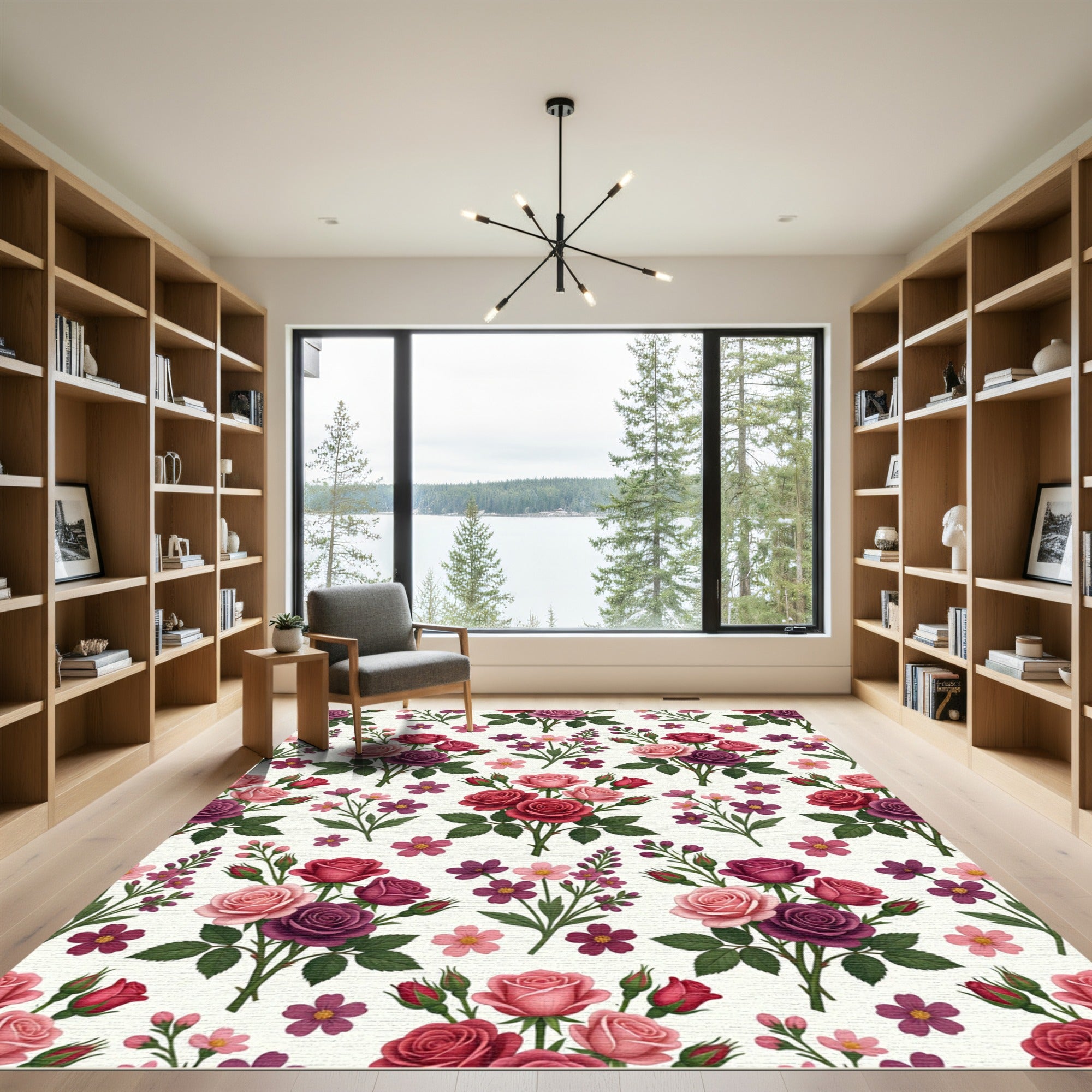 Crimson Fuchsia Pink Rose Bouquet Rug