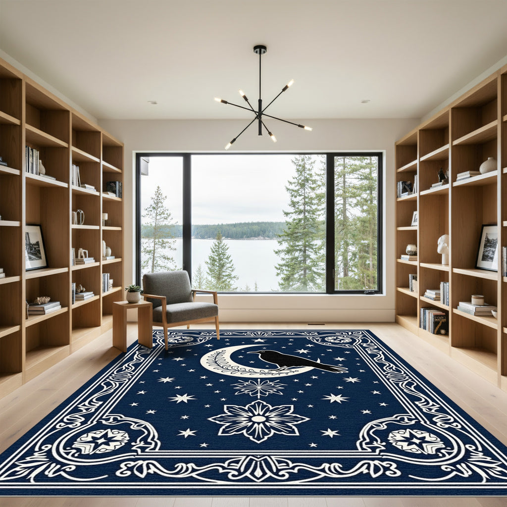 Midnight Raven Crescent Moon Stars Rug