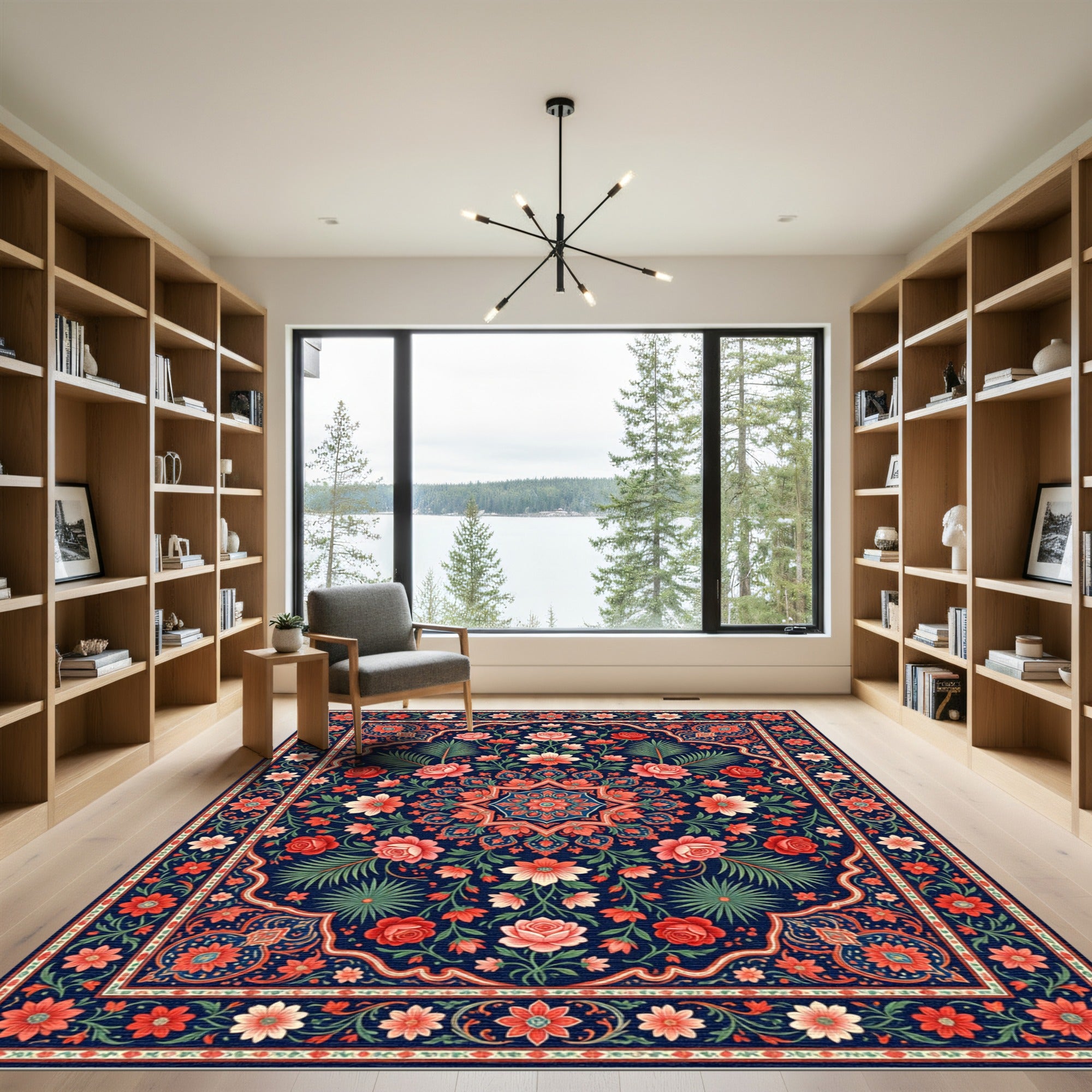 Indigo Floral Medallion Garden Rug