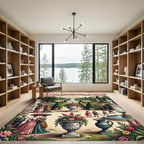Regal Garden Scene With Statues and Flowers Rug