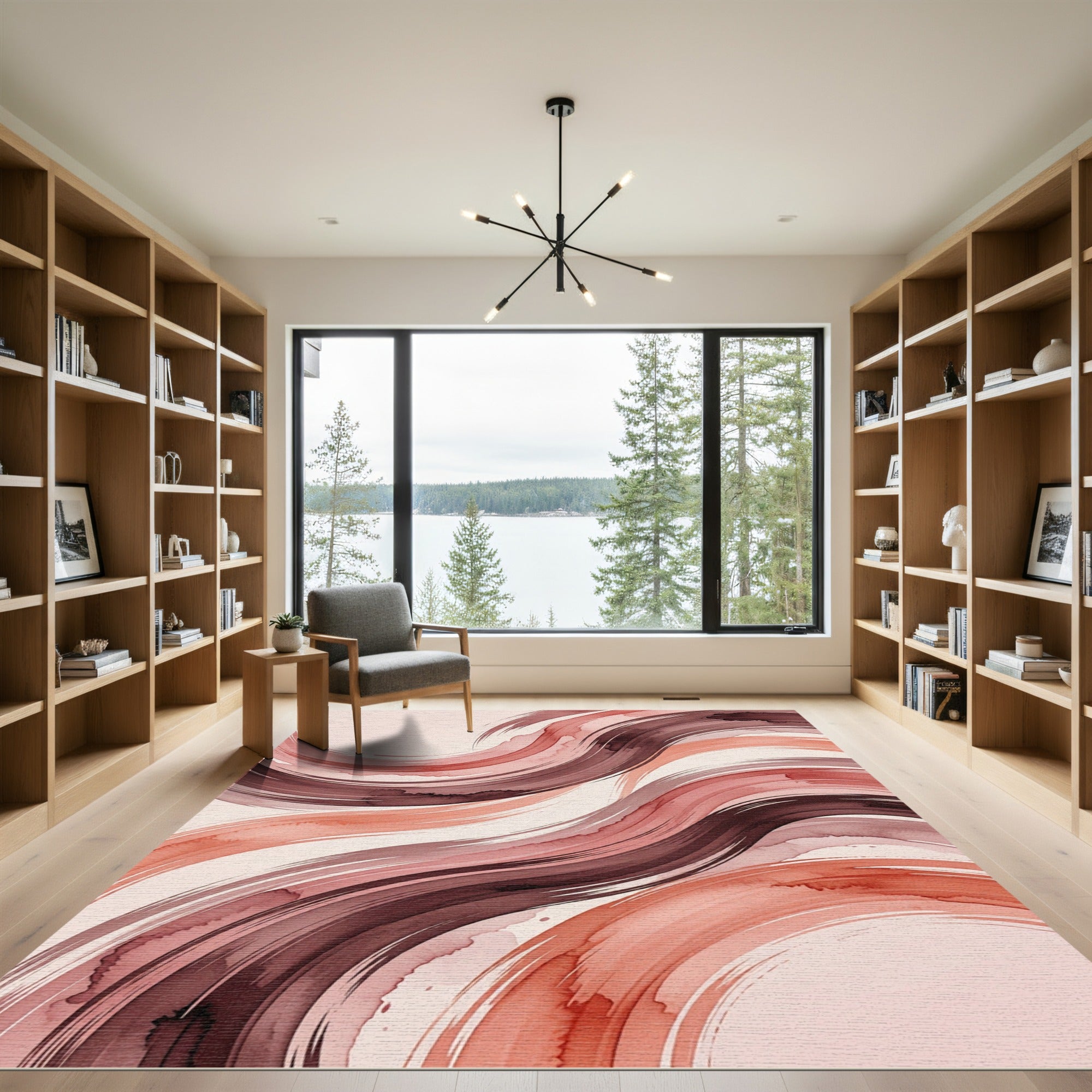 Abstract Terra Cotta Wave Watercolor Rug