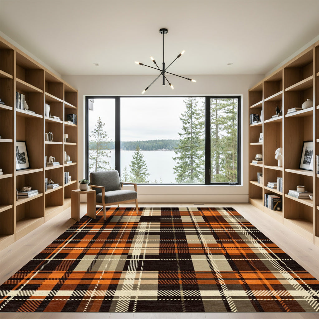 Classic Rust and Charcoal Plaid Rug