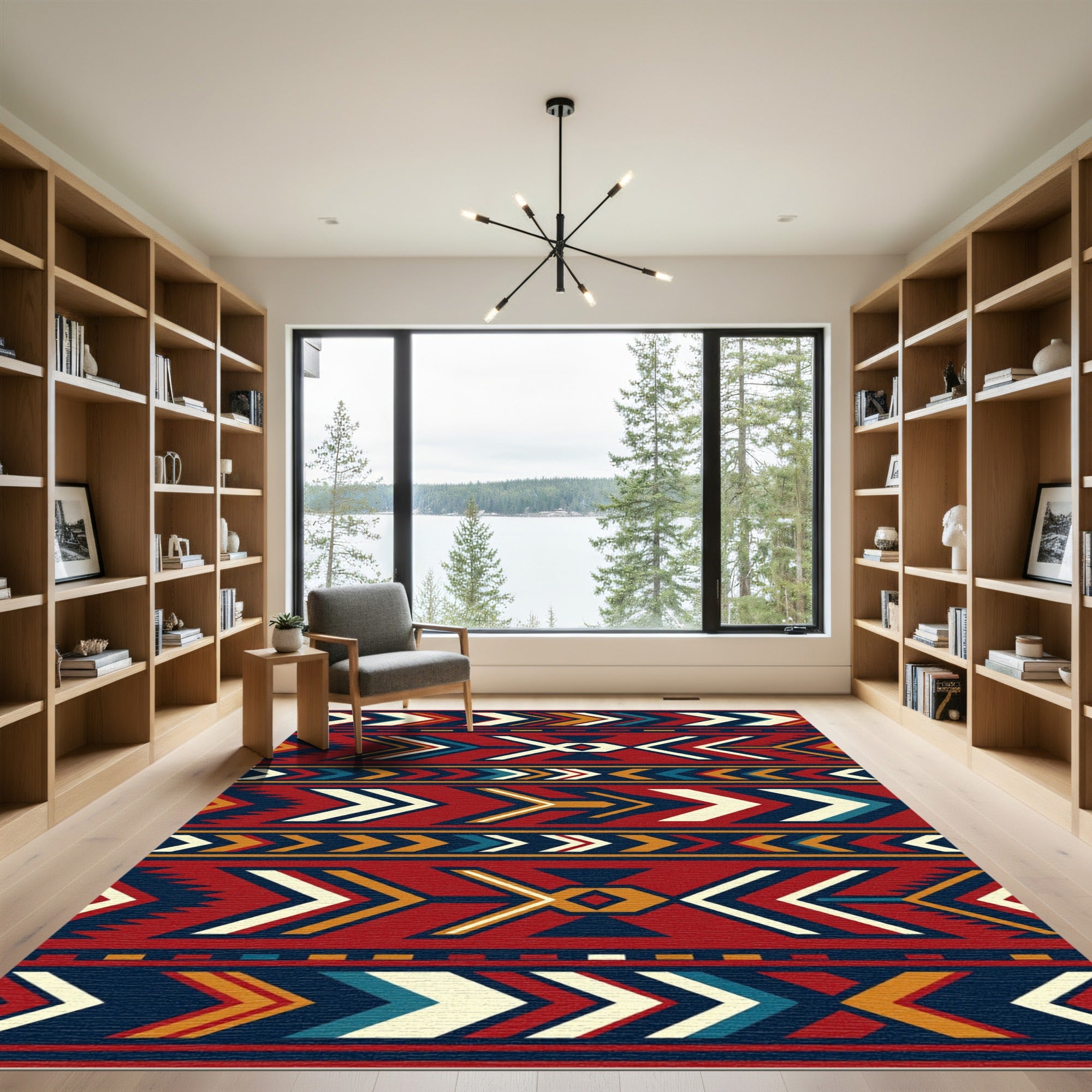 Bold Red Geometric Arrow Talavera Rug