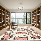 Whimsical Blush Pink Tabby Cat Illustration Rug