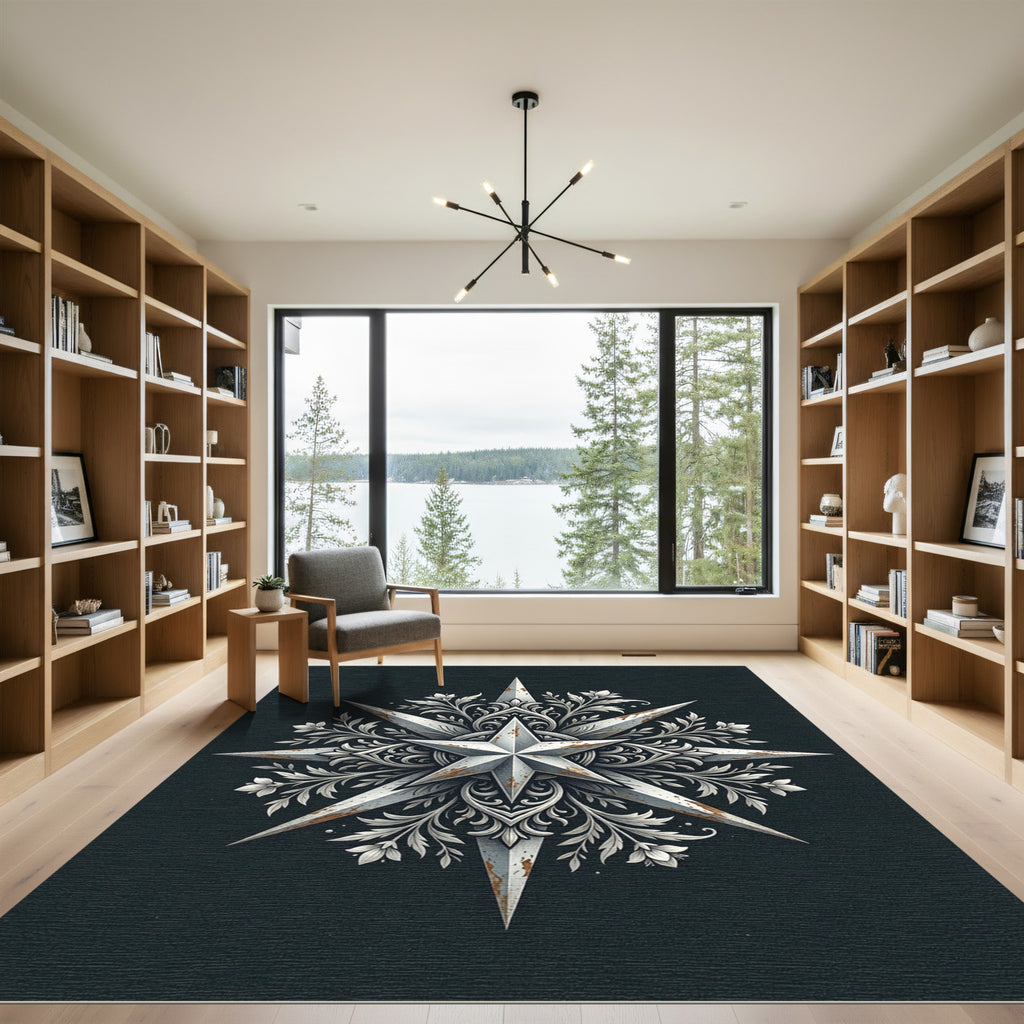 Rustic Silver Star Floral Medallion Rug