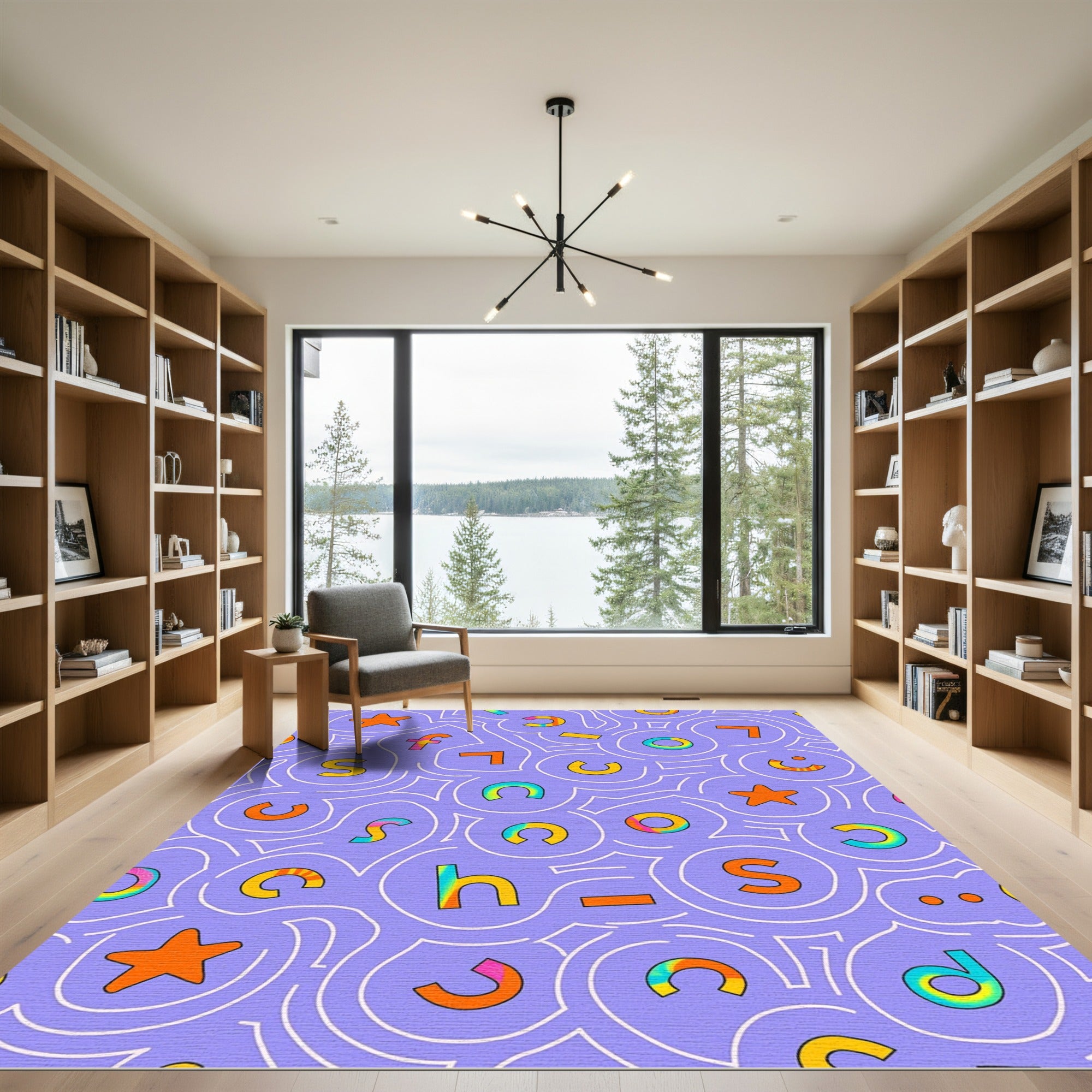 Retro Rainbow Alphabet Stars Swirls Rug