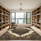 Ornate Golden Bronze Damask Medallion Rug
