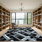 Monochromatic Geometric Interlocking Frame Grid Rug